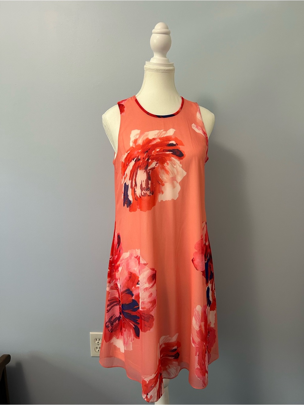 Calvin Klein White Dress with Coral Trim